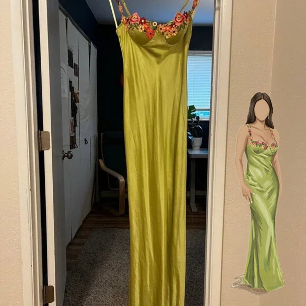 SHOWPO x Angel Biba Harmony Floral Detail Cup Bust Satin Maxi Dress – Citrus